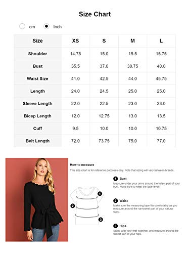 Romwe Women's Bow Self Tie Scalloped Cut Out Elegant Office Work Tunic Blouse Top Black Medium
