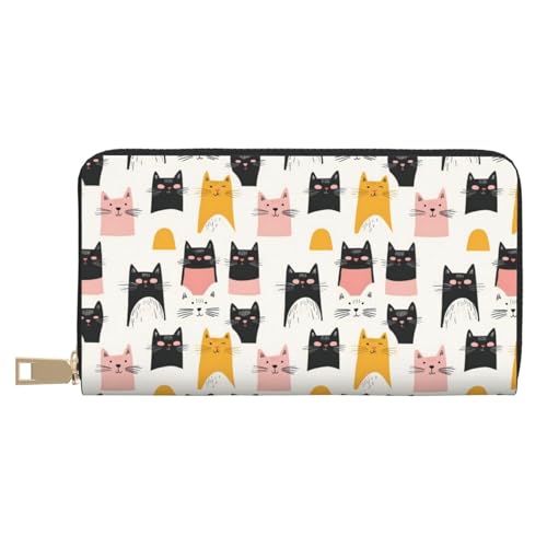 Cats Cute Colorful Print Wallet Women, Leather Bifold Multi Card Wallet, Long Purse Women's Wallets