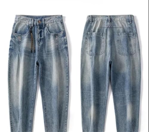 Men Cargo Jeans Vintage Straight Tapered Washed Distressed Little Feet Harem Pants Trousers2
