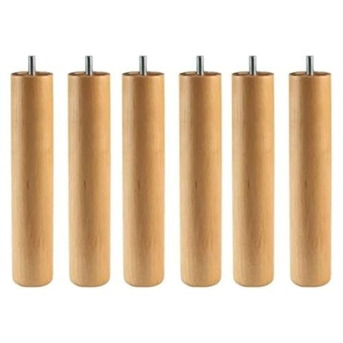 Pack 6 piedi cilindrici in legno massiccio per rete o base imbottita con vite. Altezza 25 cm colore Faggio. Con Sistema antiruido.