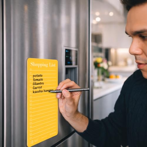 Image of 3 Lines Shopping List Fridge Magnet with Marker|Smart Planning & Shopping for Family, Working Professionals|to Do List| Acrylic Magnetic Notepad for Kitchen Organisation|12x24 cms|Papaya Color|Large