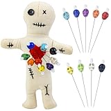 Waybas 10Pcs Voodoo Doll Kit, Real Voodoo Dolls with 9 Skull Pins Creepy Ghost Doll Revenge Spells Voodoo Doll Relieve Stress Horror Doll for Halloween Christmas Birthday Ornament Decoration (Beige)