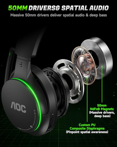 Image of AOC Wireless Gaming Headset for Xbox Series X|S & Xbox One, PS5, PC,Switch | Stereo Bass, 50mm Drivers, 75-Hr Battery, Gaming Headphones with Clear Mic, Gamer Gifts