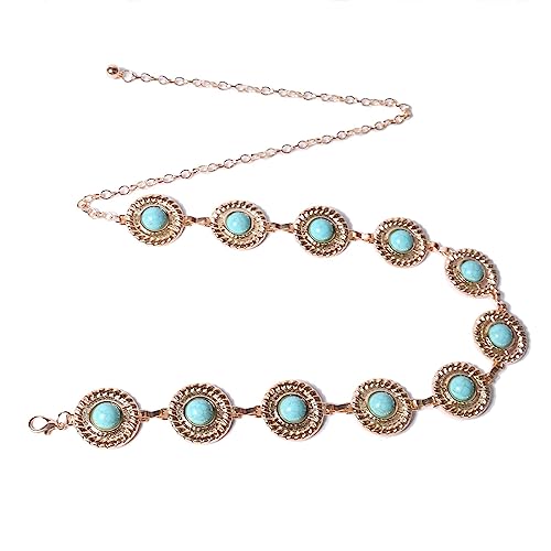 Women Round Turquoises Chain Belt Adjustable Waist Belt Metal Women Dress Belt Shirt Belt for Jeans4