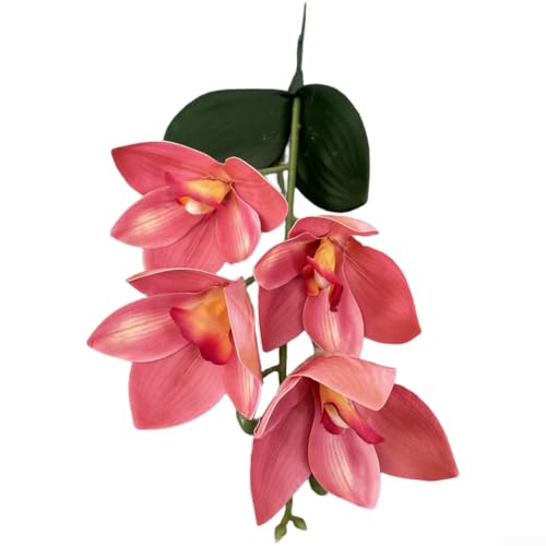 Orquídea artificial Cymbidium 3D EVA con tallos flexibles para decoración del hogar, centro de mesa, fiesta, arreglo de mesa, exhibición floral sintética realista, 37 cm de altura (B)