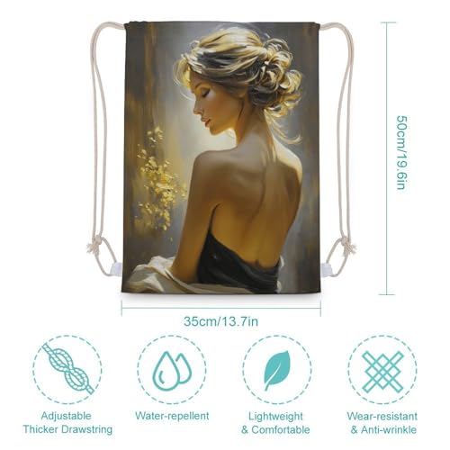 Beautiful Woman Back Drawstring Backpack Canvas String Bag Lightweight Sports Gym Bag for Men Women2