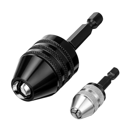 2 PCS Keyless Drill Chuck for Impact Driver, 1/4 Inch Hex Shank Drill Chuck Fast Change Converter Extension Drills Bit Adapter Keyless Chucks, Chucks Conversion Adapter in (0.6-8mm,0.3-3.6mm)