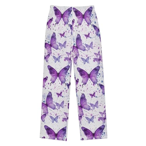 Butterfly Long Pajama Pants Elastic Waist PJ Bottoms with Pockets S A1118142