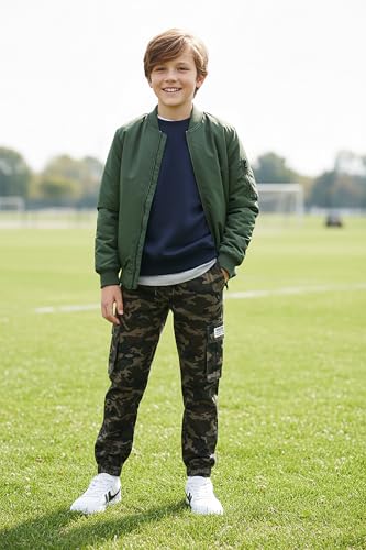 Image of NATUST Boys Cargo Joggers Drawstring Jogging Pants Kids Elastic Waist Trousers 5-14 Years