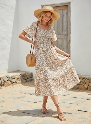 Image of PATPAT Family Matching Outfits Mommy and Me Dresses Floral Dress & T-Shirts | Mommy and Me Easter Dresses, Puff Sleeve Floral Sundress, Cotton Blend T-shirts, Couples Party Wedding Vacation Outfits