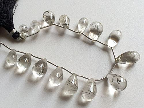Perles de quartz rutilé naturel briolette de 7x4mm à 14x7mm pour enfilage de collier