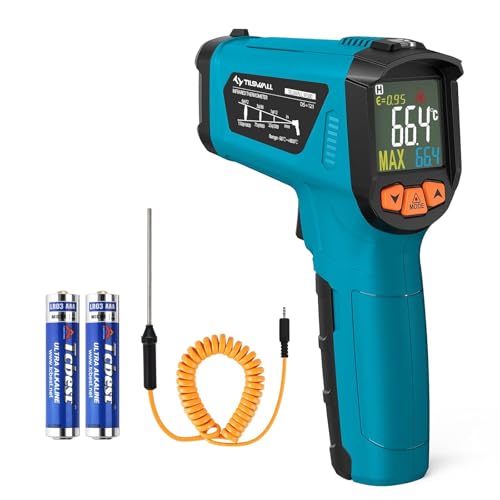 Tilswall Thermomètre Infrarouge,-50°~800℃ (-58°~1472℉) Pistolet de Température Sans Contact Laser Emissivité Réglable Thermomètre Pistolet...