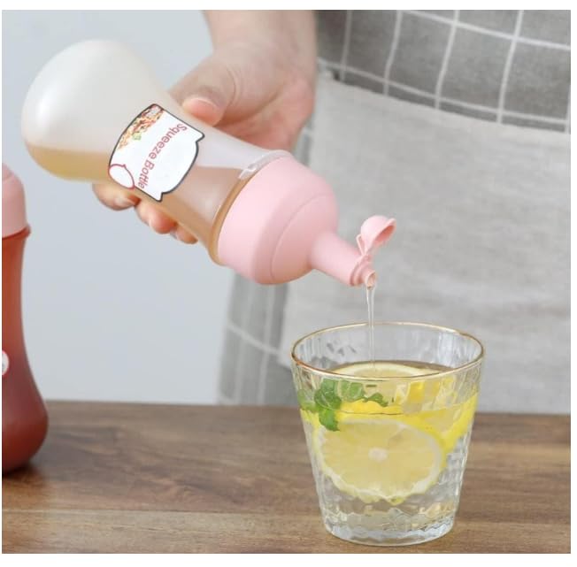 Image of White Premium Squeeze Squirt Bottle Flexible Dispenser Wide Mouth Container Bottle with Attached Cap, Sauce Bottle for Ketchup, Oil, Salad Dressing, Transparent, 280ml, Pack of 2