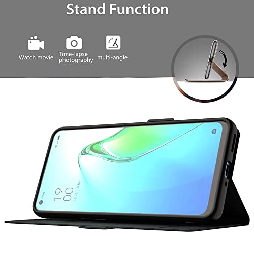 Image of Kapa Noble Slim Magnetic Leather Flip Case Cover for Oppo Reno 8 (5G),Card Holder Stand Leather Flip Wallet Case (Black)