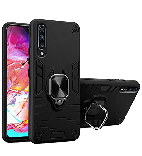 Image of Pikkme D5 Tough Armor Bumper Back Cover Case for Samsung Galaxy A70 |Ring Holder & Kickstand in-Built (Black)