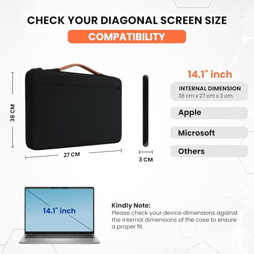 Image of Dyazo 14.1 Inch Laptop Sleeve Carry Case with Handle | Front Accessories Pocket with Organized Compartments | Protective Laptop Bag Compatible for MacBook, HP, Dell, Lenovo, Acer, Asus & More (Black)