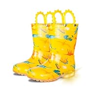 GAWBAW Toddler Rain Boots Kids With Glitter Light up Rain Boots With Easy-on Handles Waterproof For Boys and Girls