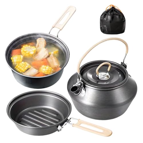 Juego de Cocina para mochileros – Juego de ollas de Camping al Aire Libre | Suministros de Cocina para freír, guisar, Barbacoa, Senderismo, mochileros, Supervivencia, Caza, Picnic y Fiesta