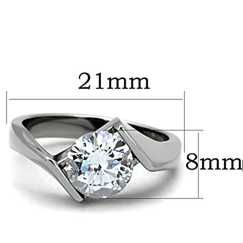 Marimor Jewelry 2.04 Carat Round Cut Cubic Zirconia Stainless Steel Engagement Ring Women's Size 5-102