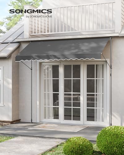 SONGMICS Klemmmarkise, Balkonmarkise, höhenverstellbar, mit Handkurbel, Sonnenschutz, für Balkon, Terrasse, Garten, 300 x 120 cm, anthrazit GSA302G02 2