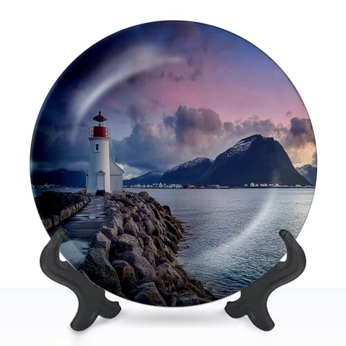 DISAOODANK Decorative Plates gsteinen Lighthouse Norway Wall Decor Ceramic Ornament with Display Stand and Hook Up for Festival, Parties, Wedding 8