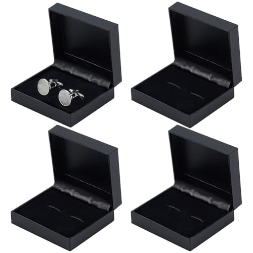 PH PandaHall 4pcs Petit Coffret Cadeau pour Boutons de Manchette en Cuir PU Coffret Cadeau Élégant pour Boutons de Manchette Boîte Rectangulaire Noire pour Bijoux...