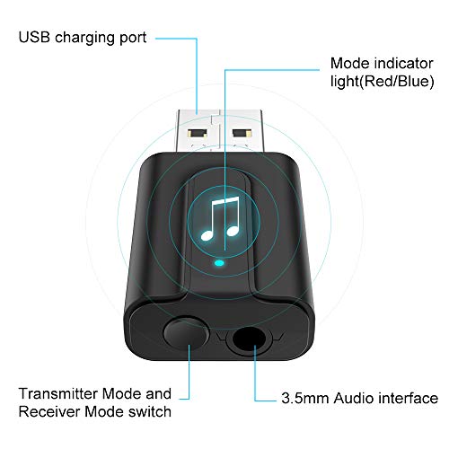 Bluetooth Transmitter and Receiver,Aigital 3.5mm Wireless Adapter for TV Audio Portable Bluetooth Adapter, Bluetooth Audio Receiver for Car/Home Stereo System - Thumbnail 2