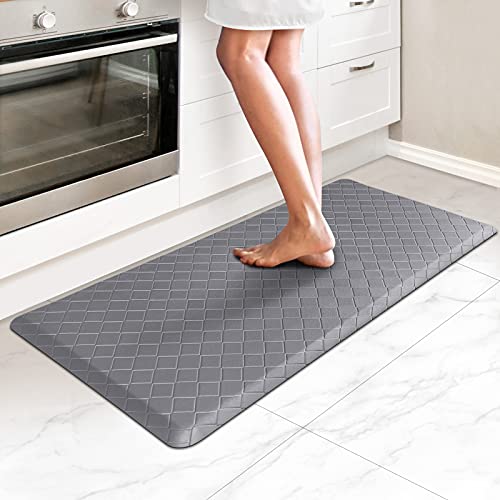 HappyTrends Kitchen Mat Cushioned Anti-Fatigue Kitchen Rug,17.3 x 39 ,Thick Waterproof Non-Slip Kitchen Mats and Rugs Heavy Duty Ergonomic Comfort Rug for Kitchen,Floor,Office,Sink,Laundry,Grey