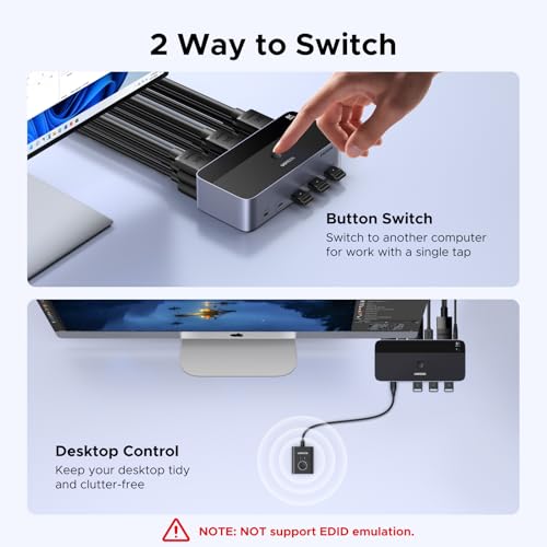 Image of UGREEN 8K@60Hz HDMI Displayport KVM Switch 3 Monitors 2 Computers, Aluminum 4K@240Hz with 4 USB 3.0 Ports for 2 Computers Share Triple Monitors with 4 DP+2 HDMI+2 USB Cables /Power Adapter /Controller