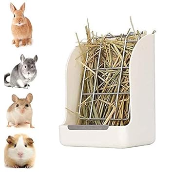 DishyKooker 2pcs White Hay Feeder Hay Rack Rabbit Grass and Food Double Use Rabbit Feeder Hay Food Bin Feeder Non-Toxic BPA Free Ideal Hay Feeder for Guinea Pigs, Chinchillas and Hamsters