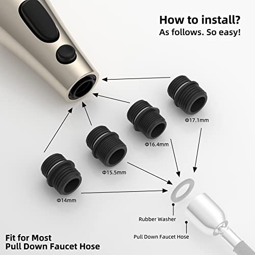 Hibbent Pull Down Kitchen Faucet Head Replacement, 3-Function Kitchen Faucet Head Sink Spray Nozzle With 9 Adapters Compatible With Moen, American Standard, Delta, Kohler Faucets, Brushed Nickel #TOP3