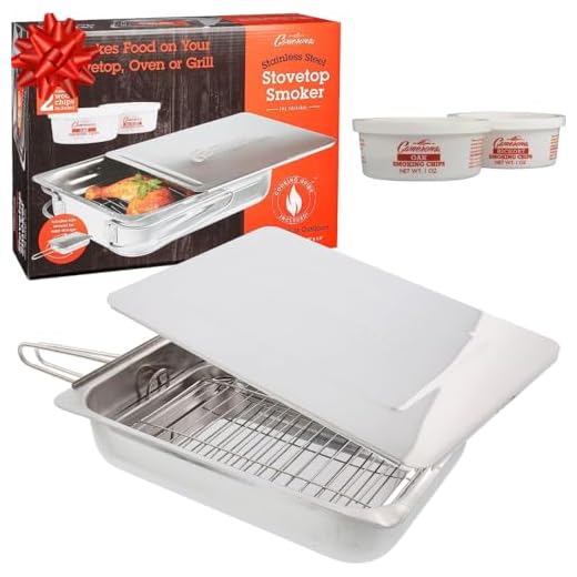 Camerons Large Stovetop Smoker - Stainless Steel BBQ Smoker Box w/Hickory & Oak Wood Chips & Recipe Guide - Indoor Outdoor Use for Smoking Meats, Veggies & Seafood - Grilling Gift for Father's Day