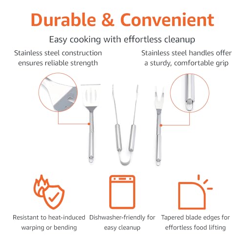 Amazon Basics 4-Piece Stainless Steel BBQ Grilling Tool Set with Carry Bag, Rust-Resistant, Dishwasher Safe by Amazon Basics - Used condition - Image 3