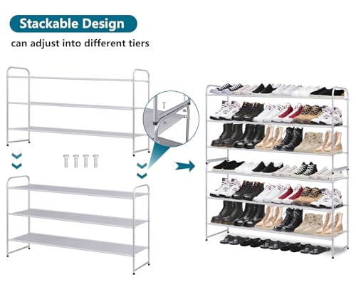 AOODA 3 Tier Long Shoe Rack for Closet Floor Wide Stackable Sneaker Shelf 24-Pairs Fabric Shoe Storage Organizer for Bedroom (Gray) - Thumbnail 4