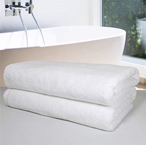 Image of Global Home 100% Cotton Bath Towel II 500 GSM II White II 140 X 70 cm - 2pc Set for Gym, Kitchen, Home, Bathroom or Spa, Wash Basin, Hotel
