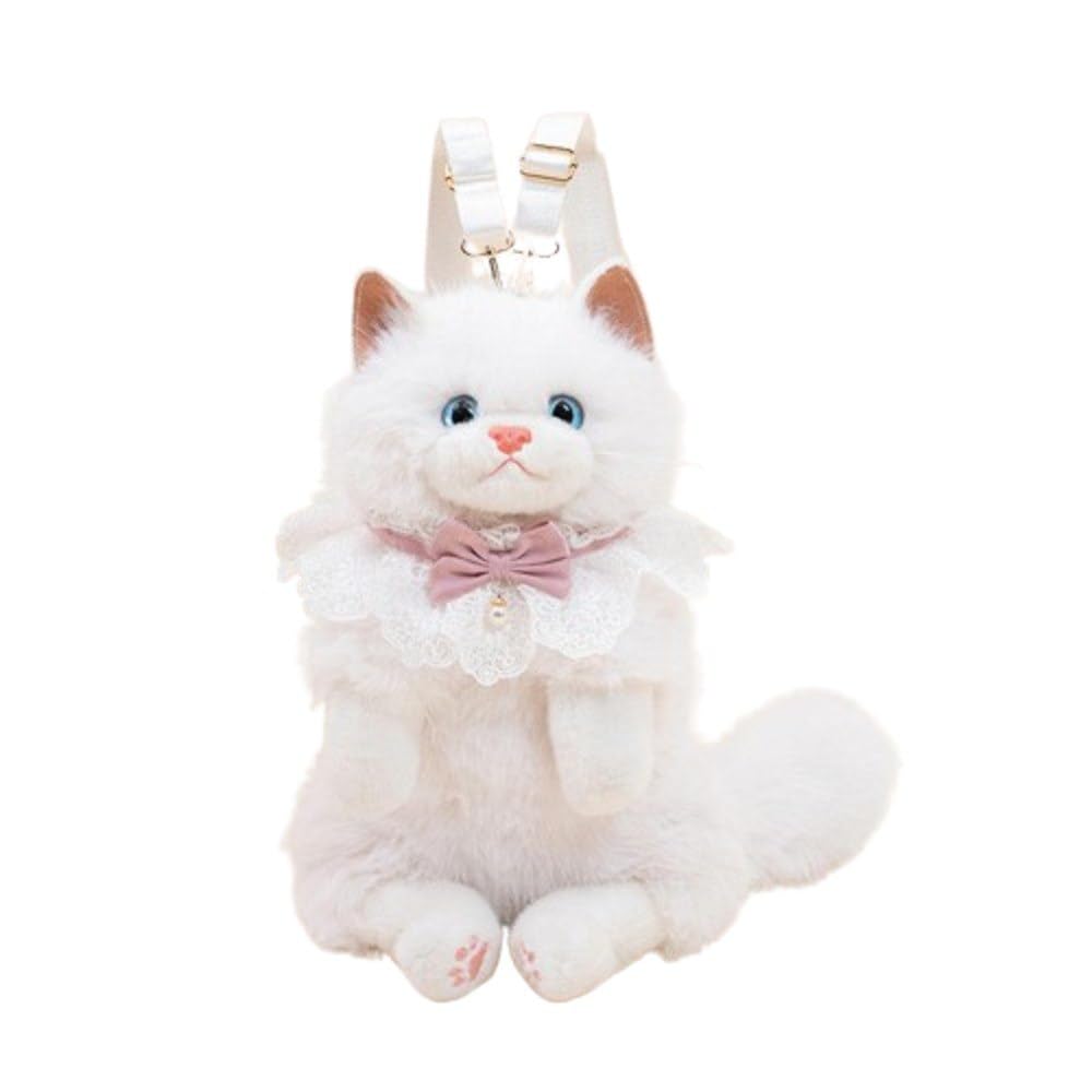 Cute and Soft Stuffed Animal Backpack with Adjustable Straps White Cat Bag |Stuffed and Realistic Bag, Side Solder and Back Bag with Adjustable Straps Cat | (white)