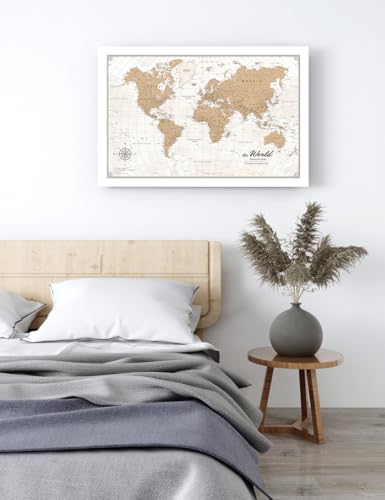 Image of IPIC - Vintage World Map Canvas Wall Art, Travel Map Print for Home, Office, or Study, Push Pin Wall Decor for Travel Lovers, Ready to Hang