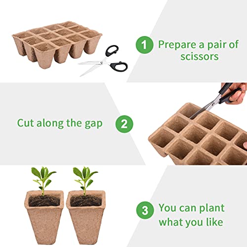 12 Pack Planting Tray - 144 Cells Biodegradable Peat Pots Sapling Germination Trays With 12 Pcs Plant Labels For Vegetable Flower, Herbs, Indoor Outdoor Garden (Brown) #TOP3