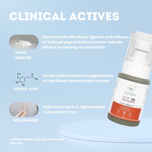 Image of WISE & SECRETS Alpha Arbutin2% Face Serum for Pigmentation | Dark Spots Removal | Anti-pigmentation Face Serum with Hyaluronic Acid to Remove Blemishes
