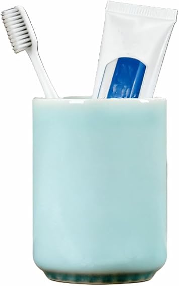 WF Ceramic Toothbrush Holder, Coffee Cup, Porcelain Counter Toothbrush Organizer, Multi-Purpose Bathroom Vanity Organizer Makeup Brushes Cup 8 oz
