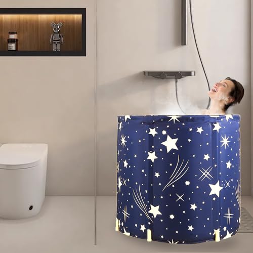 STARBRILLIANT Portable Foldable Bathtub, Collapsible Adult Travel Bath Tub for Camping, Home & Spa, Space-Saving Storage, Durable PVC Material (Starry Sky B, 27inch)
