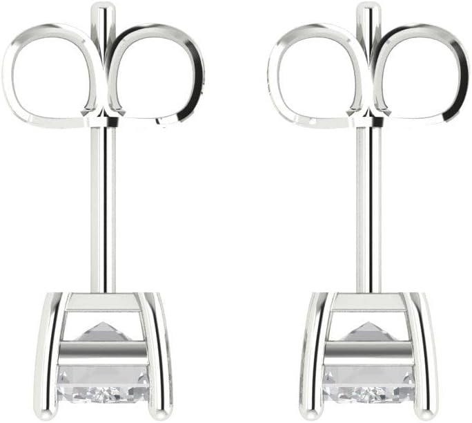 14K White Gold White Sapphire Stud Earrings with Push back - Hypoallergenic, 2 cttw - Minimalist Women's Fine Jewelry - Image 4