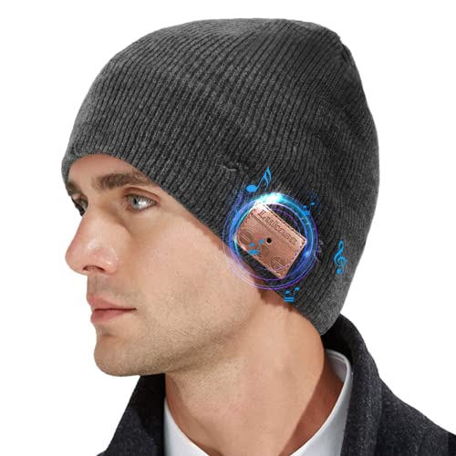 WUEAOA Chapeaux Bluetooth Unisexe Gris,Idee Cadeau Noel pour Hommes/Femmes Bluetooth 5.0 Music Bonnet avec Stéréo HD Microphone,Tricoté Doux et Lavable,adaptés à la Course, au Patinage, au Cyclisme Cover