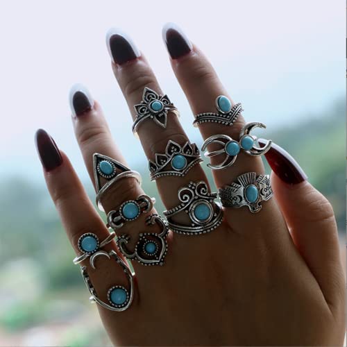 Hsqyj 11Pcs Vintage Silver Stacking Knuckle Rings Set Bohemian Gothic Turquoise Midi Animal Rings Sets For Women Girls Jewelry Accessories (11Pcs Turquoise Animal Set) #TOP3