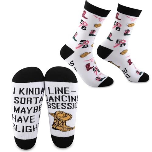 MEIKIUP 2 Pairs Line Dance Socks Line Dancing Country Gifts for Dancer I Kinda Sorta Maybe Have a Slight Line Dancing Obsession (Line Dance Socks-UK)