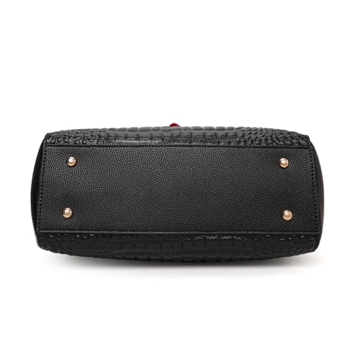 Image of Genuine Leather Crocodile Print Handbag - Large Capacity, Detachable Strap, Color-blocked, Women's Cross-body Tote