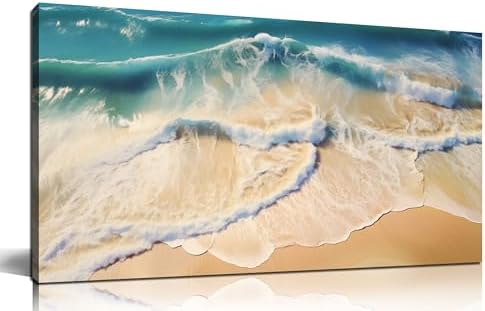 DNIEOTU Beach Wall Art for Living Room, Ocean Waves Canvas Wall-Decor for Bedroom, Landscape Picture Prints for Hallway Office, Size 40 x 20 Inches