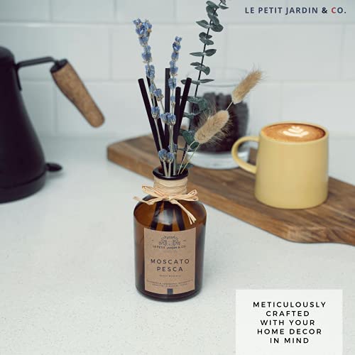 Le Petit Jardin & Co. Real Preserved Dried Flower Reed Diffuser Oil Scented Stick Fragrance Gift Set For Rustic Farmhouse Home Office Desk Bathroom Decor (Peach Moscato, Lavender & Eucalyptus) #TOP3
