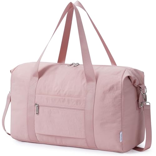 Narwey Easy Jet 45x36x20 Underseat Cabin Bag - Lightweight Hospital Bag Foldable Weekend Overnight Bags for Women Travel Duffel Bag for Essentials 25L (Pink)