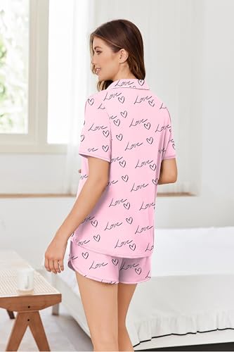 Image of Ekouaer Pajamas for Women Set Button Up Sleepwear 2 Piece Pjs Lounge Set Short Sleeve Nightwear